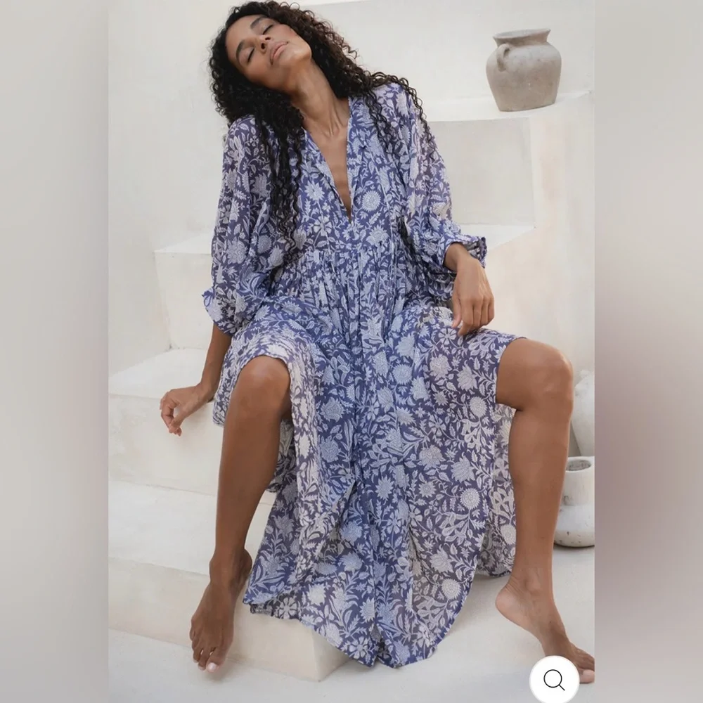 NWT Daughters of India Kyra Midi Dress ~ Blue Iris XXL (12-14) - Picture 9 of 15